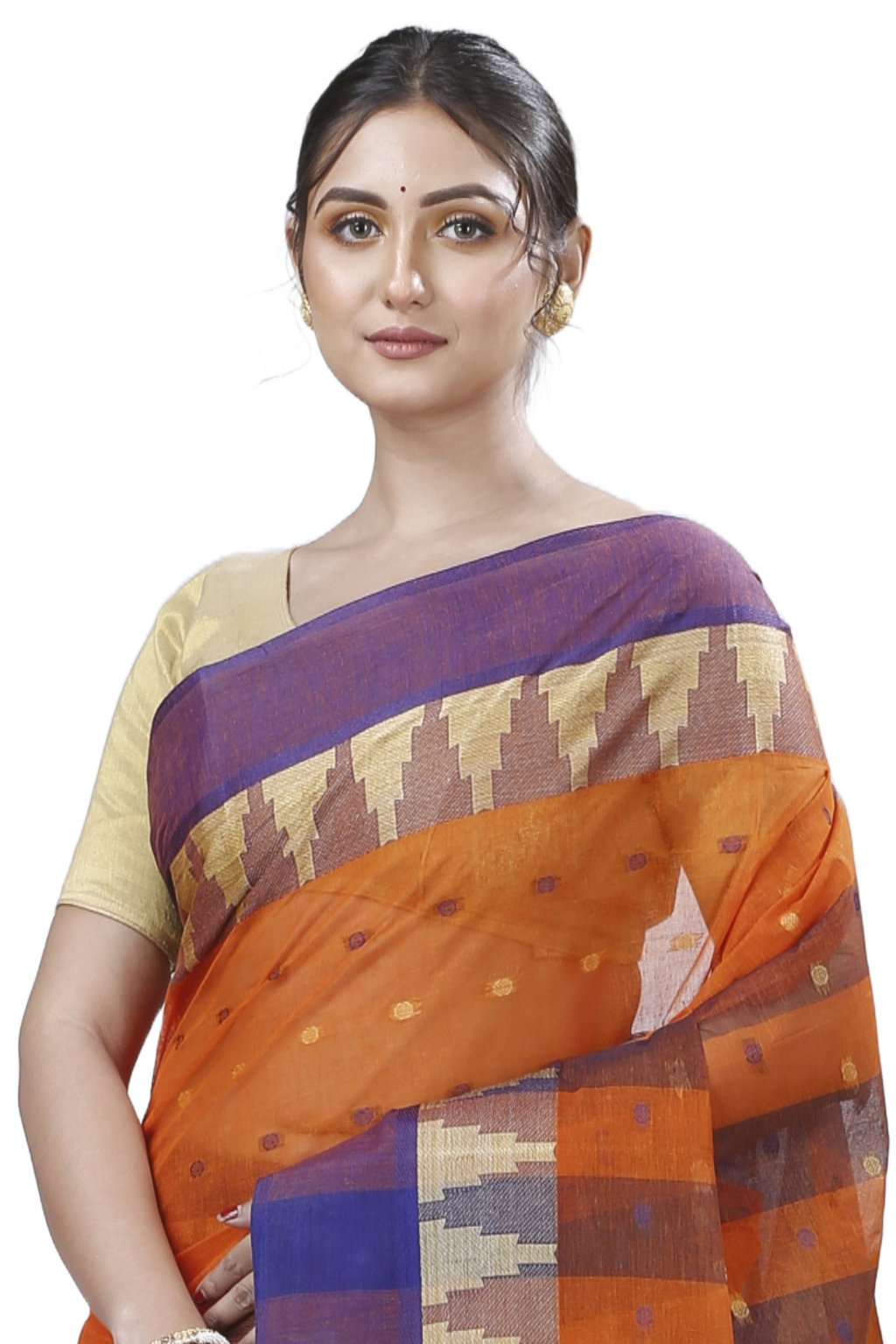 Orange Pure Cotton Jamuna Tant Saree (1311)